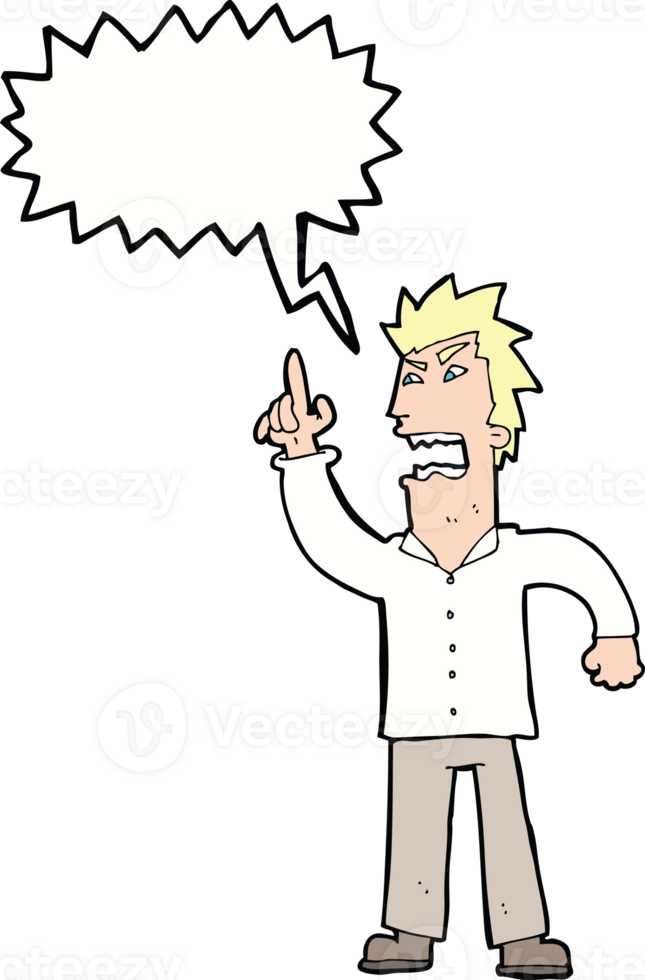 cartoon angry man making point with speech bubble png