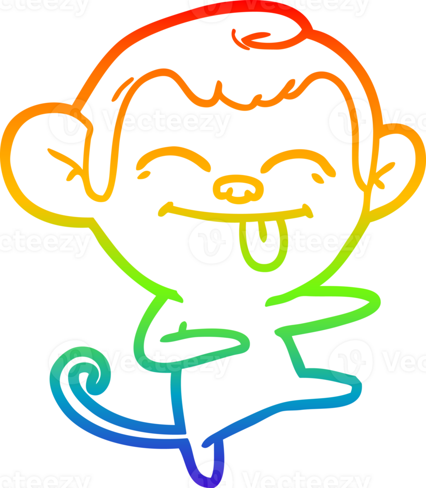 rainbow gradient line drawing of a funny cartoon monkey pointing png