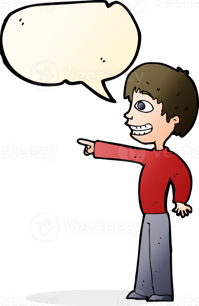 cartoon grinning boy pointing with speech bubble png