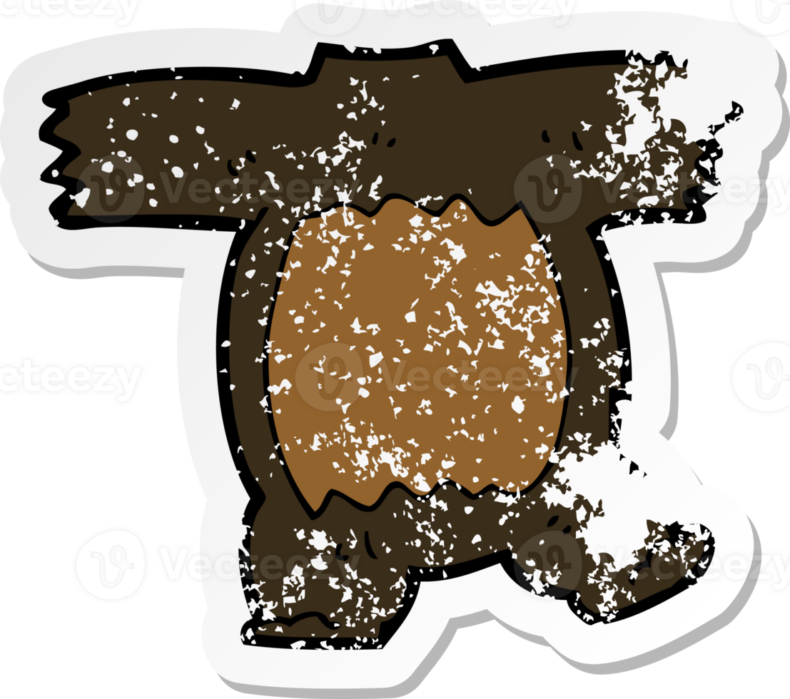 retro distressed sticker of a cartoon black bear body mix and match cartoons png