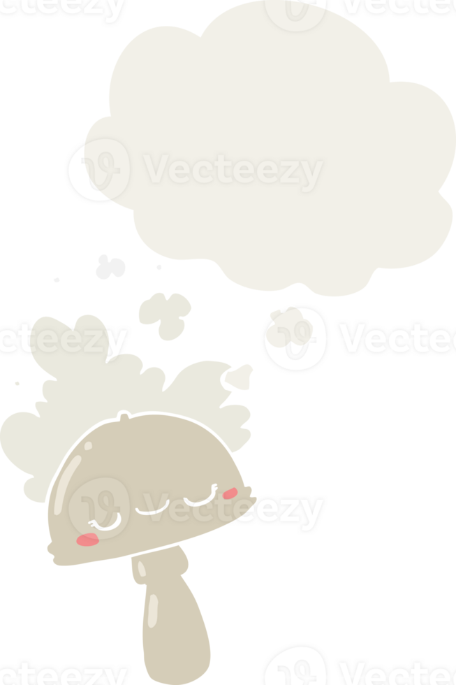 cartoon mushroom with spoor cloud with thought bubble in retro style png