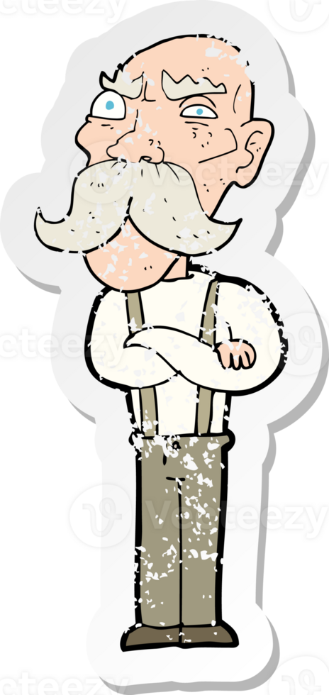 Retro-Distressed-Aufkleber eines wütenden alten Cartoon-Mannes png