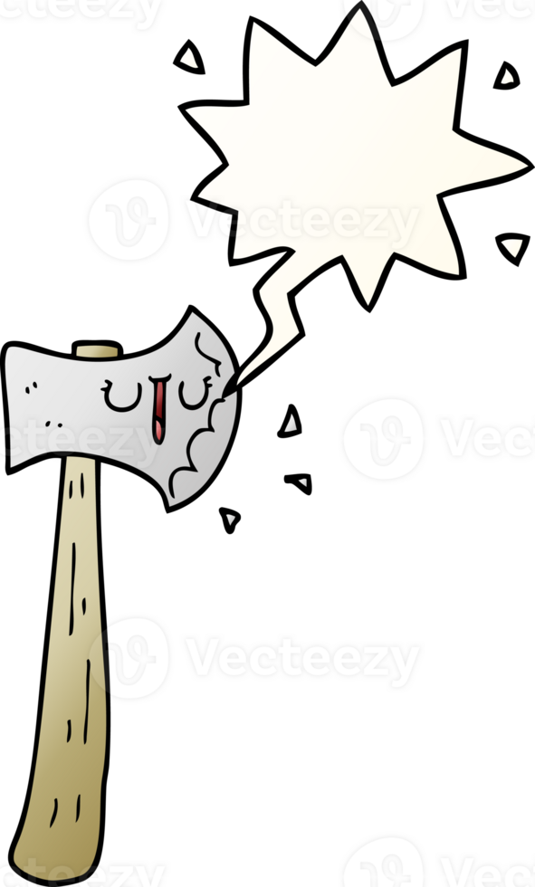 cartoon axe with speech bubble in smooth gradient style png