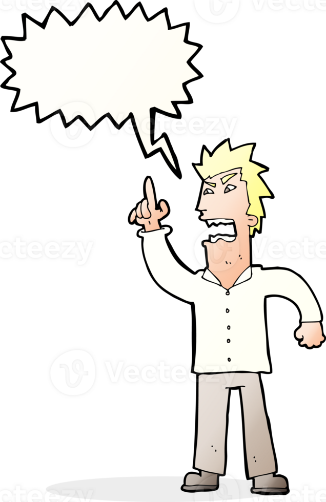 cartoon angry man making point with speech bubble png
