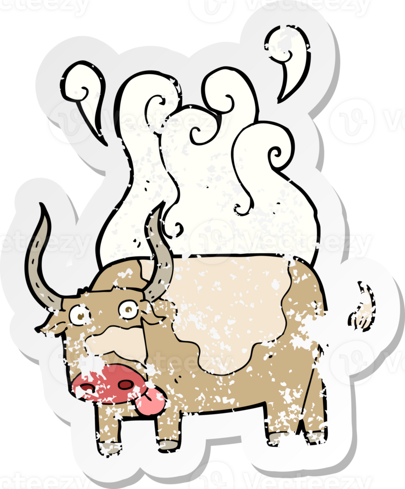 retro distressed sticker of a cartoon bull png