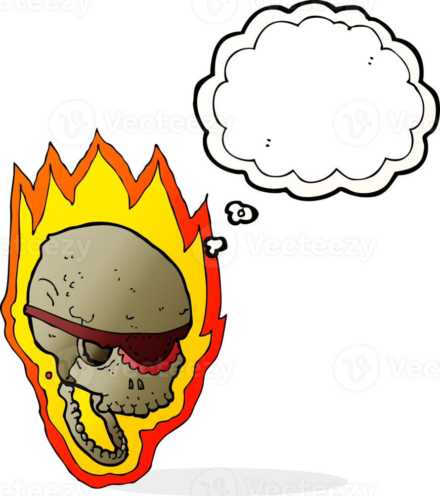 cartoon flaming pirate skull with thought bubble png