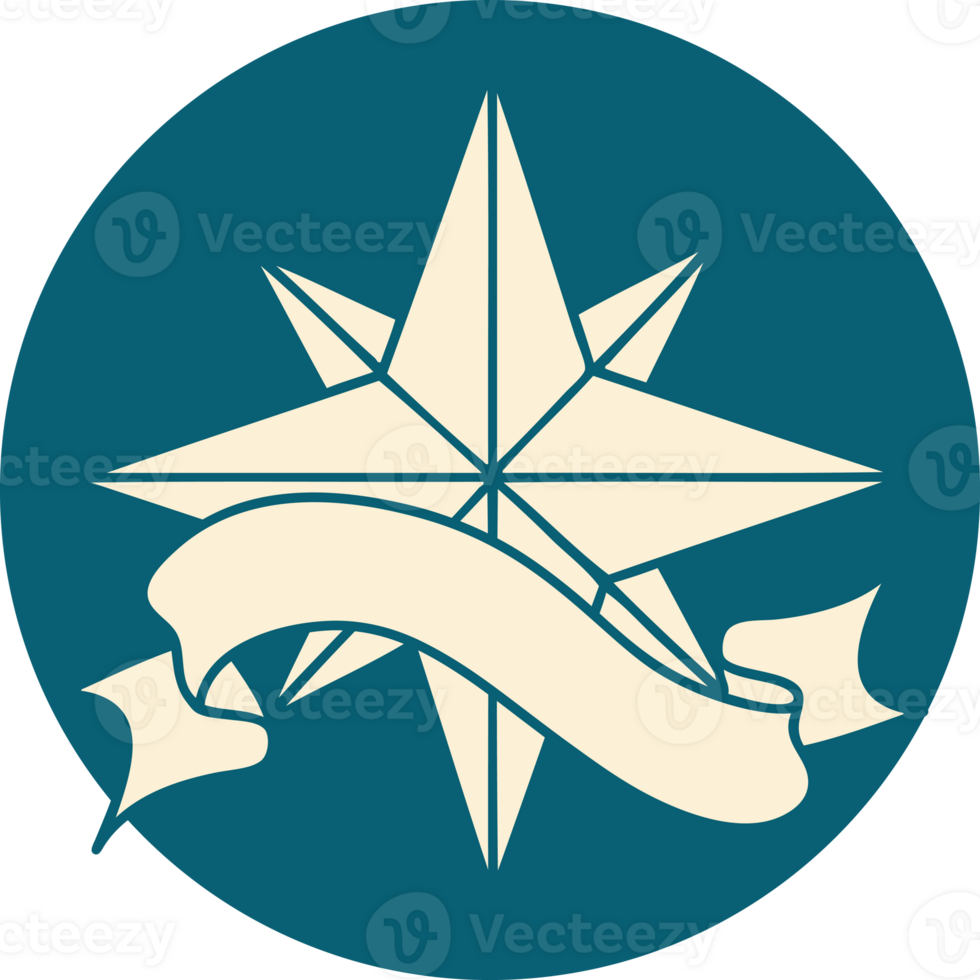 tattoo style icon with banner of a star png