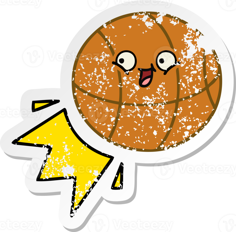 distressed sticker of a cute cartoon basketball png