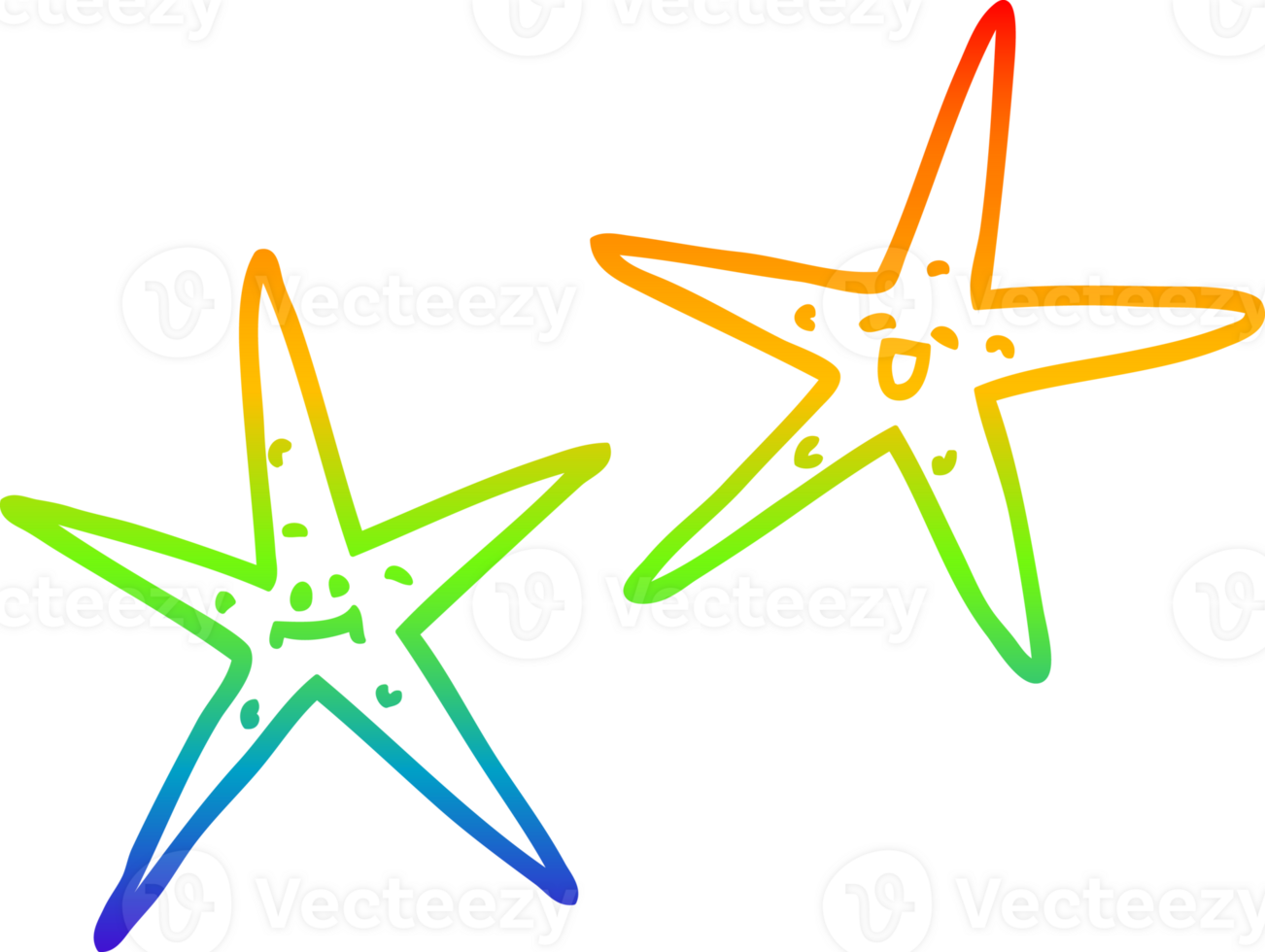 rainbow gradient line drawing of a cartoon star fish png