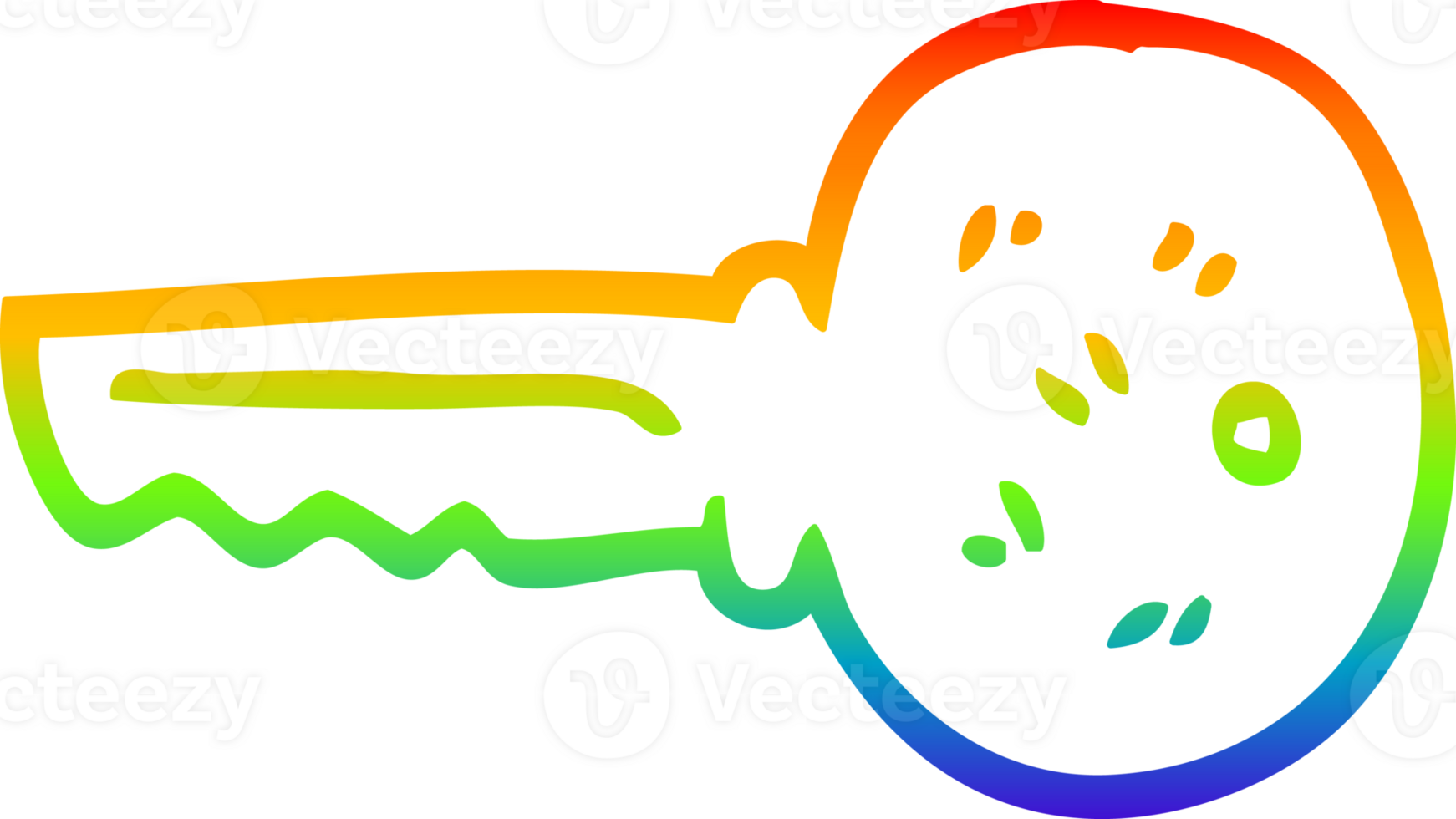 rainbow gradient line drawing of a cartoon gold key png