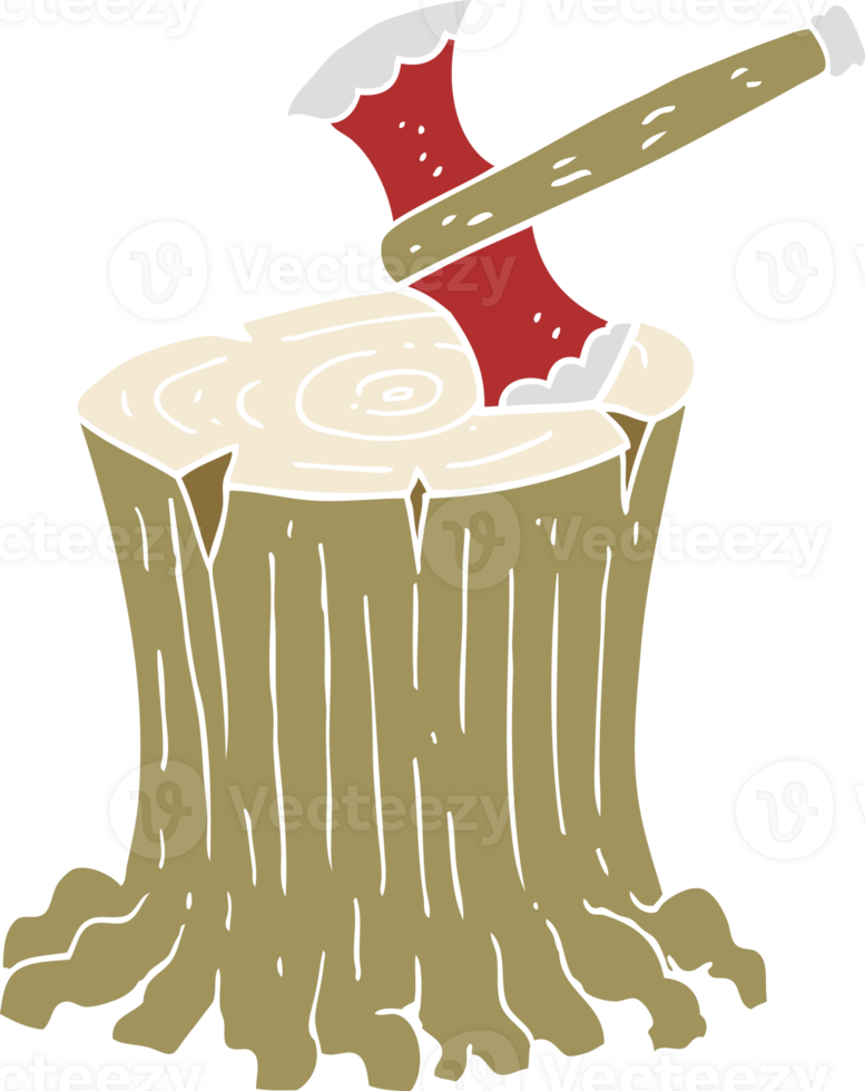 flat color illustration of axe in tree stump png