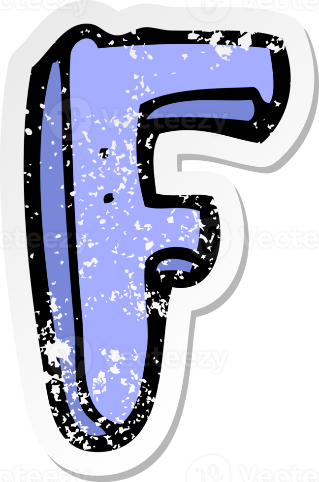 retro distressed sticker of a cartoon letter F png