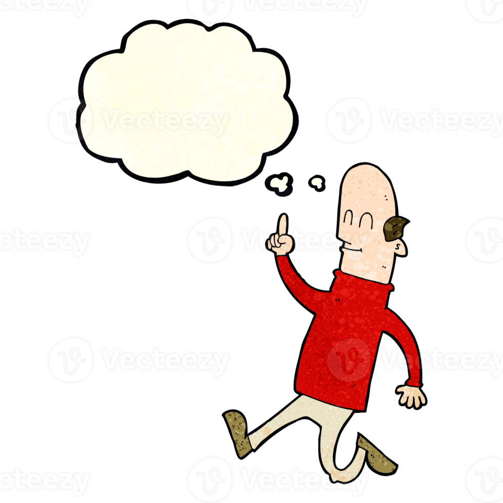 cartoon bald man with idea with thought bubble png