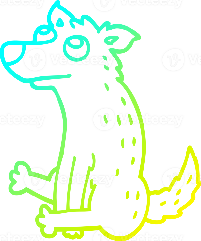 cold gradient line drawing of a cartoon dog sitting png