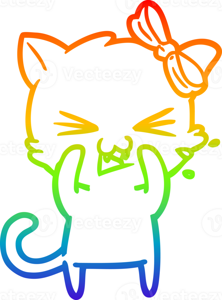 rainbow gradient line drawing of a cartoon cat png