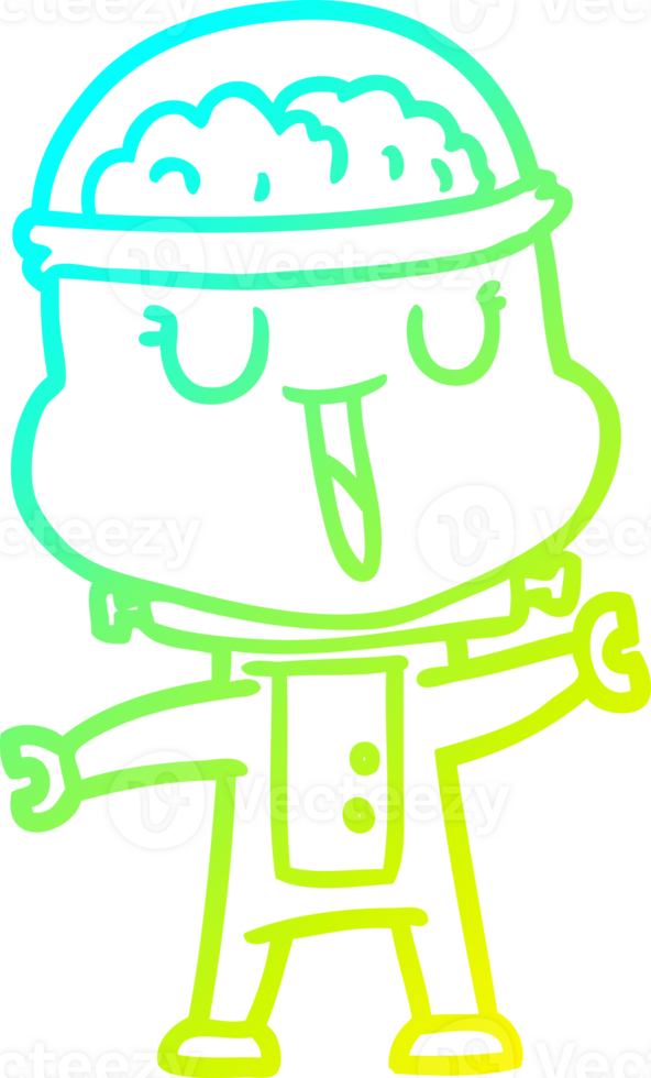 cold gradient line drawing of a happy cartoon robot waving png