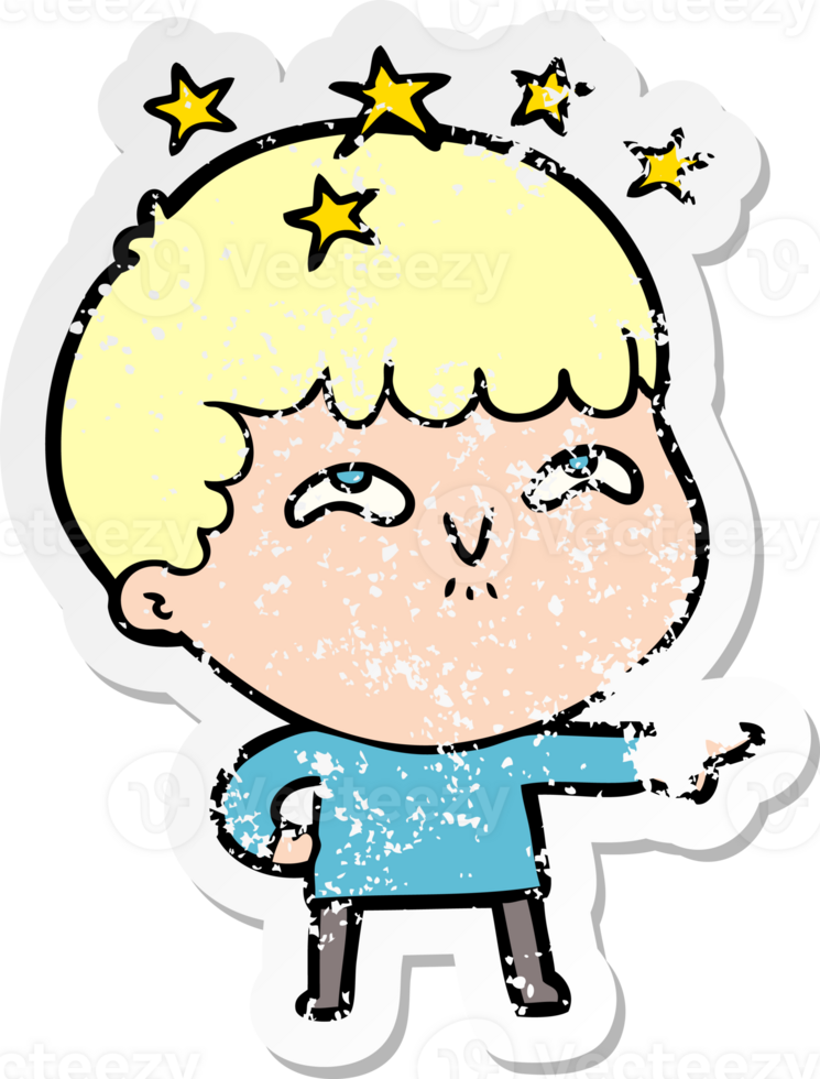 distressed sticker of a cartoon amazed boy png