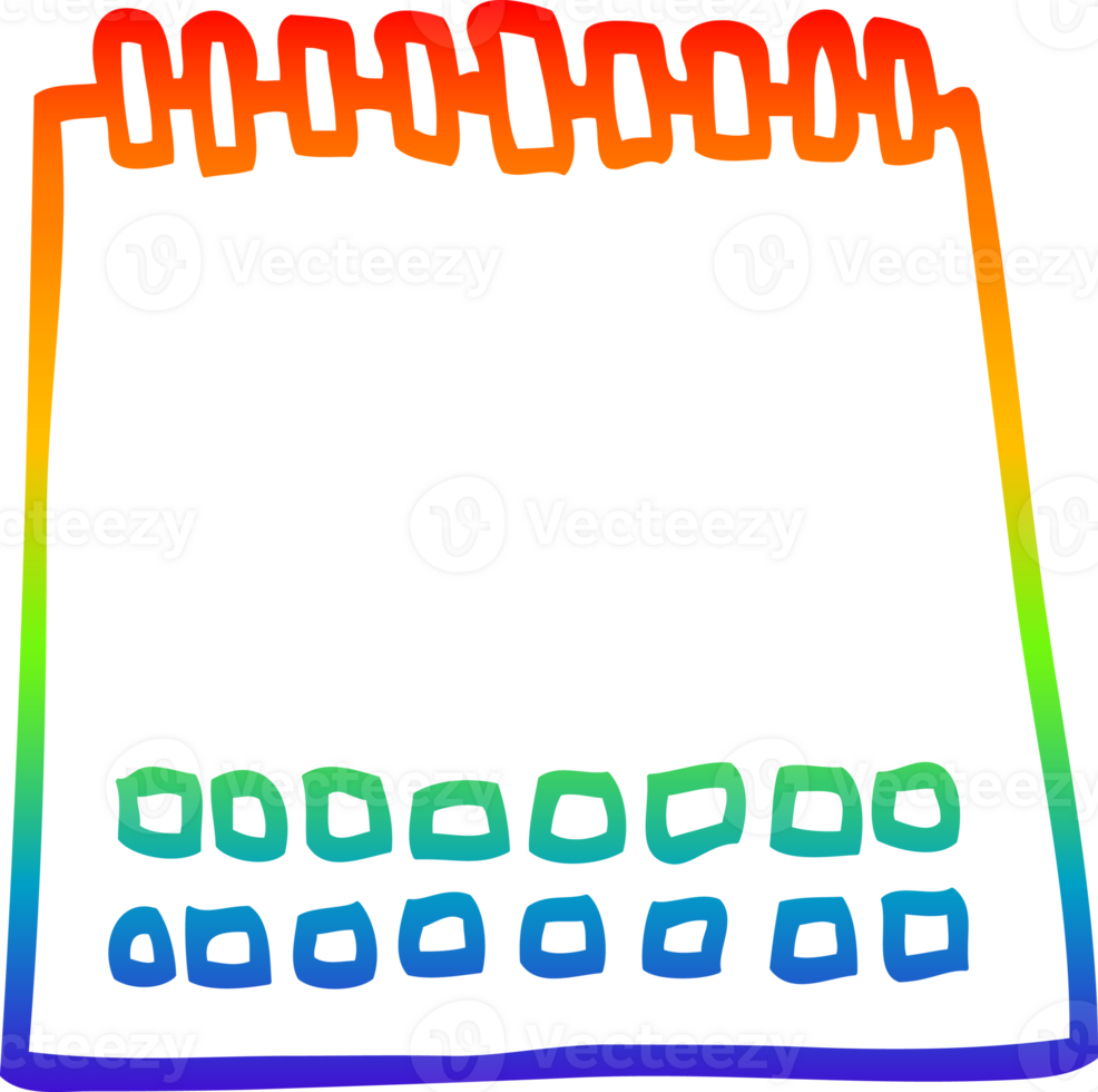 rainbow gradient line drawing of a cartoon blank calendar png