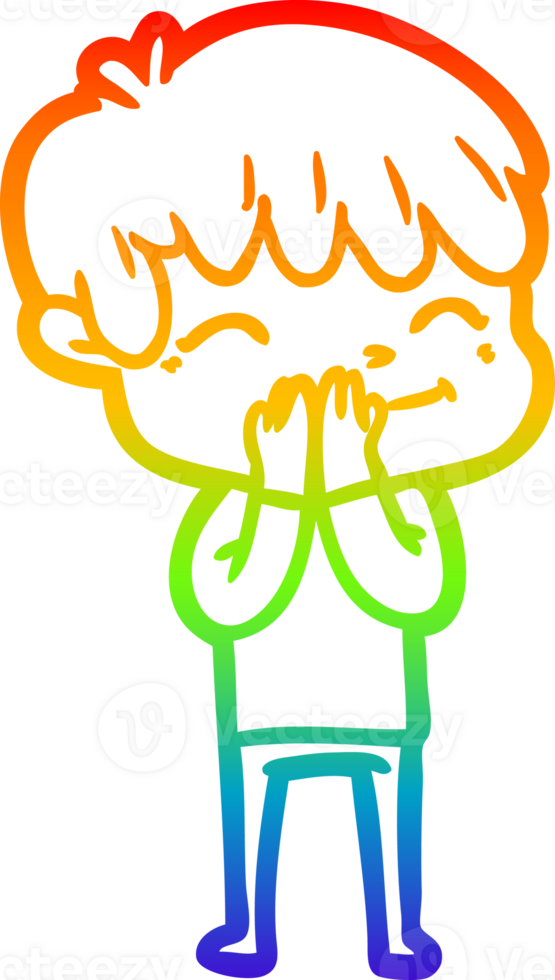rainbow gradient line drawing of a cartoon happy boy png