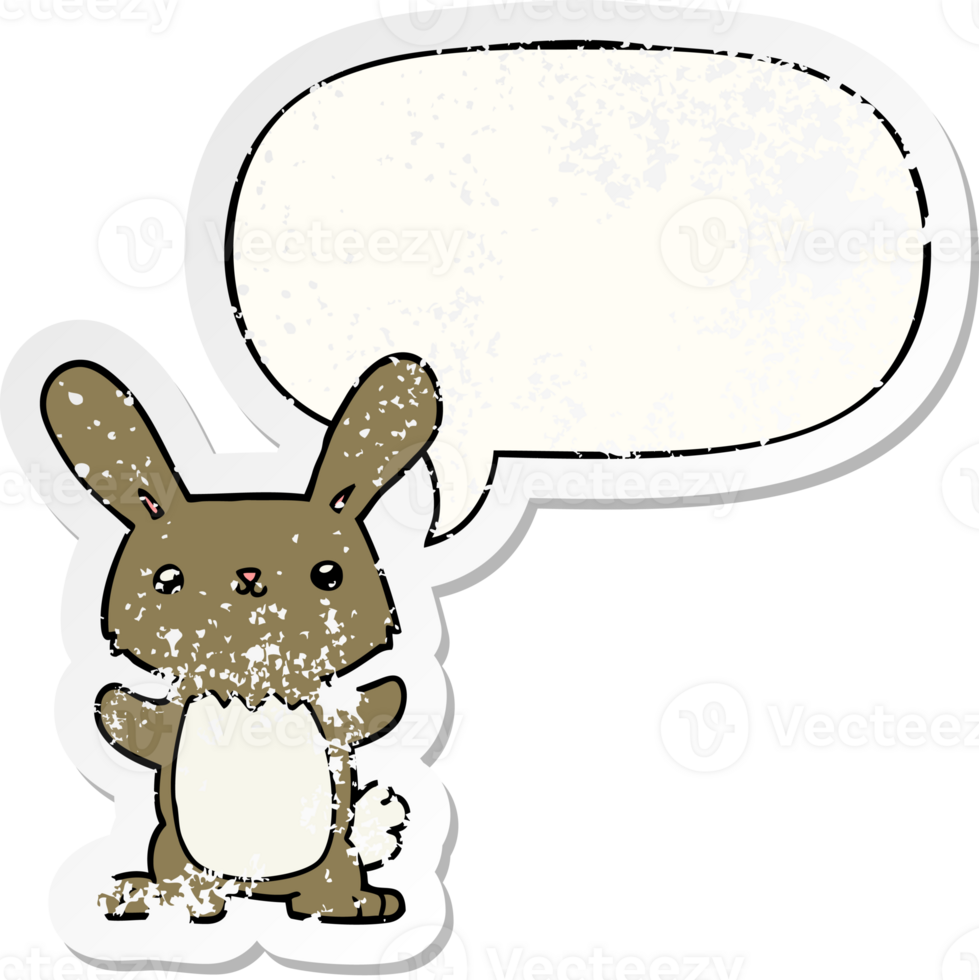 cute cartoon rabbit with speech bubble distressed distressed old sticker png