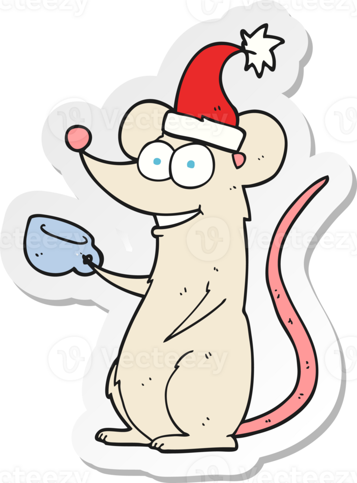 sticker of a cartoon mouse wearing christmas hat png