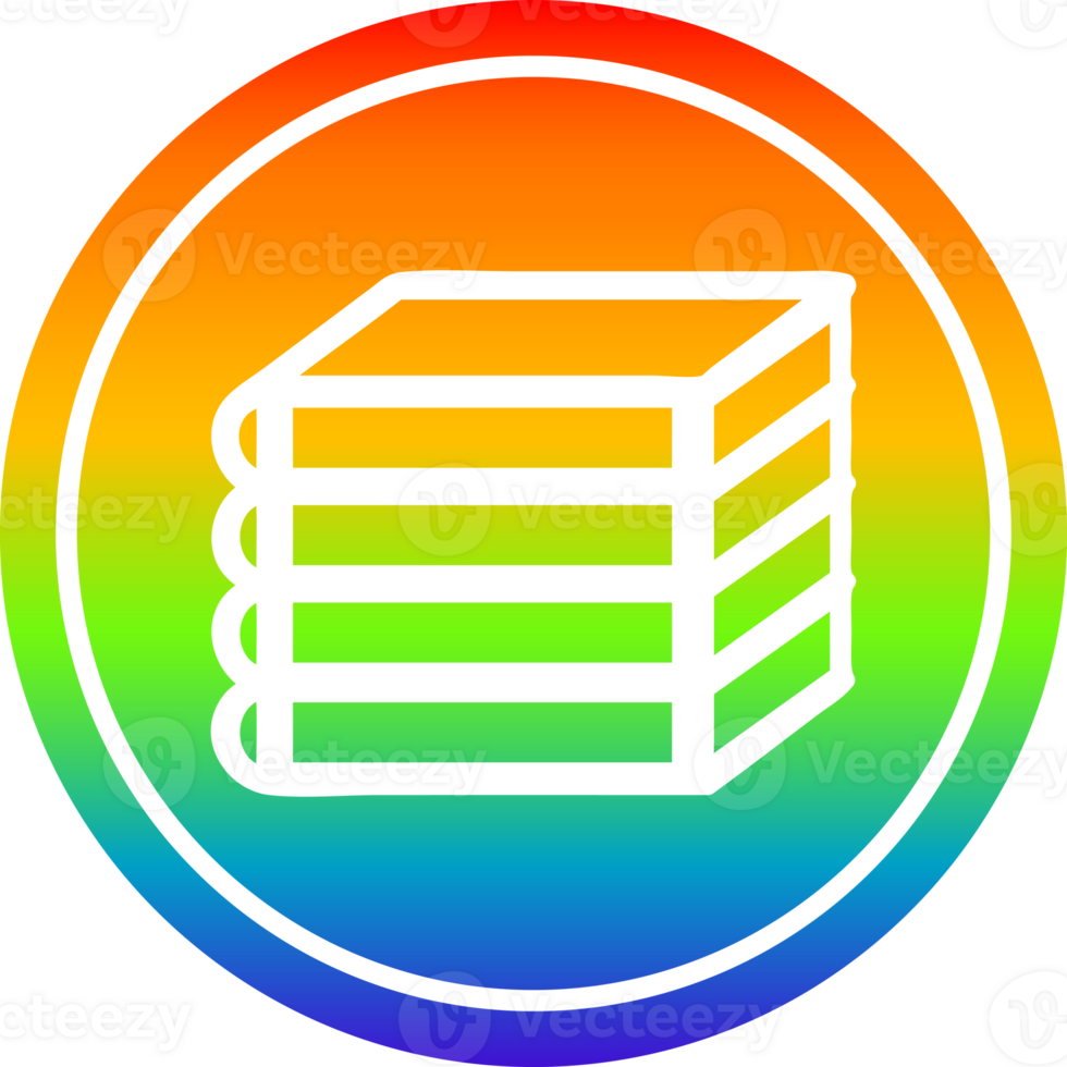 stack of books circular icon with rainbow gradient finish png