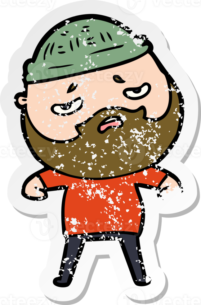 distressed sticker of a cartoon worried man with beard png