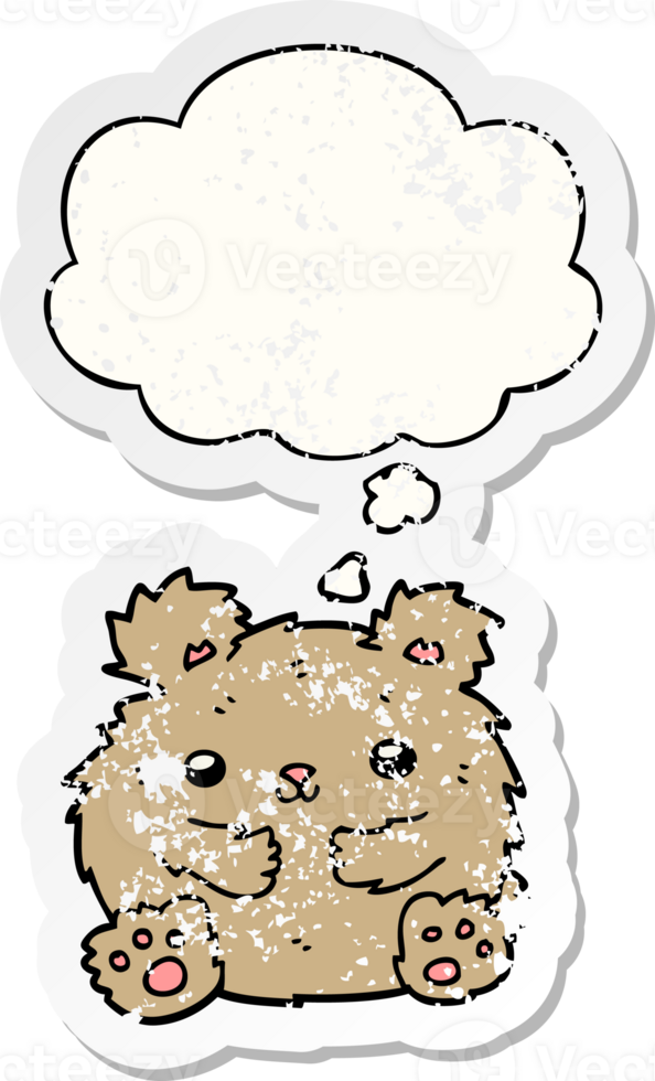cute cartoon bear with thought bubble as a distressed worn sticker png