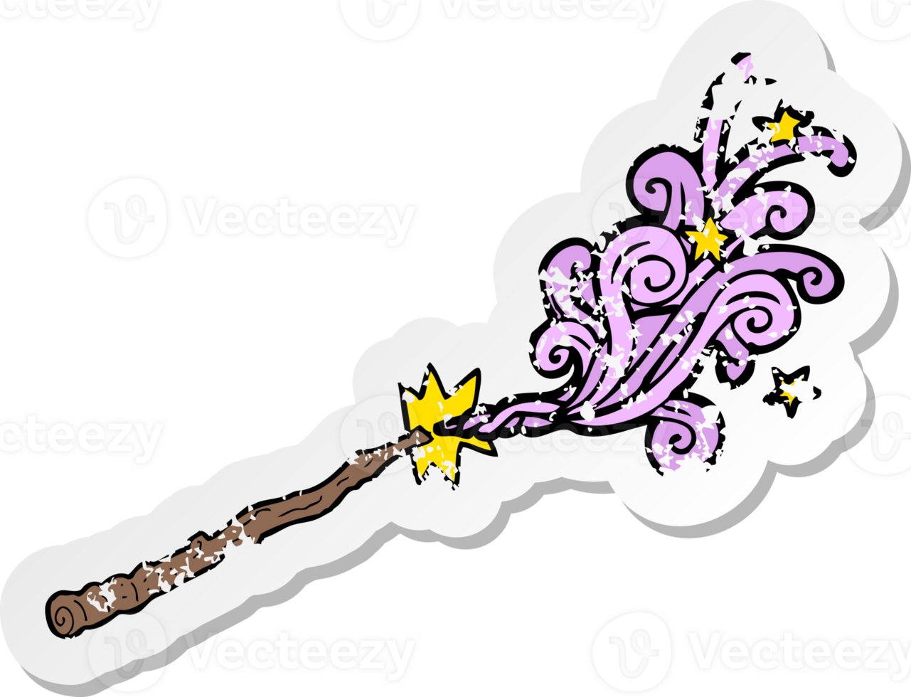 retro distressed sticker of a cartoon magic wand png