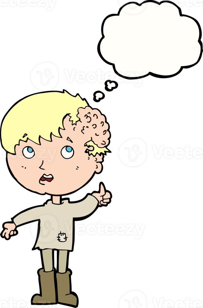 cartoon boy with growth on head with thought bubble png