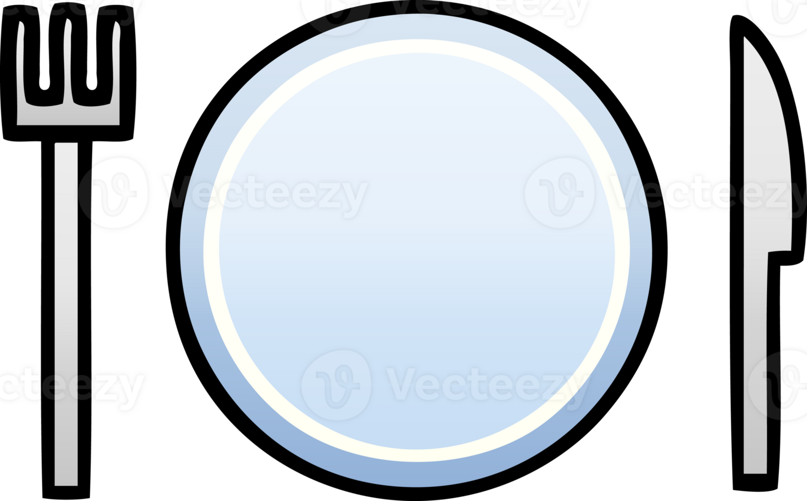 gradient shaded cartoon of a plate and cutlery png
