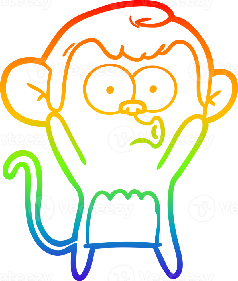 rainbow gradient line drawing of a cartoon surprised monkey png