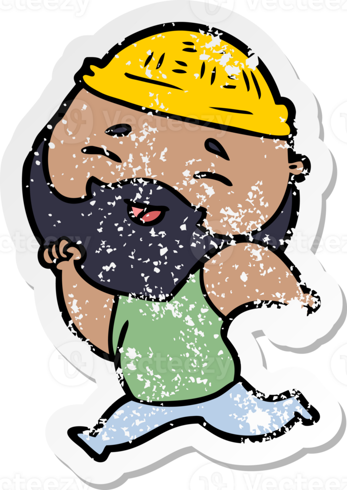 distressed sticker of a cartoon happy bearded man png