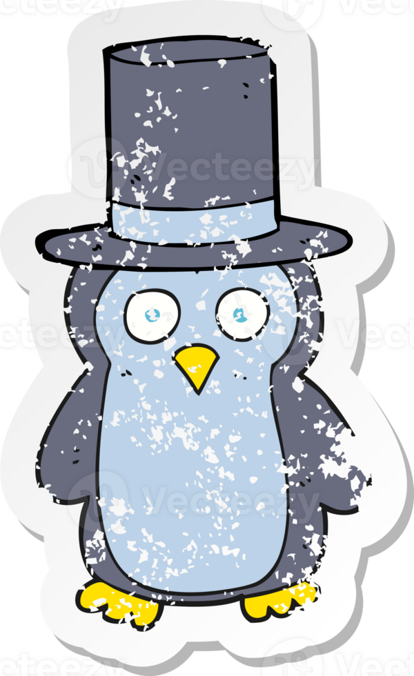 retro distressed sticker of a cartoon penguin wearing hat png
