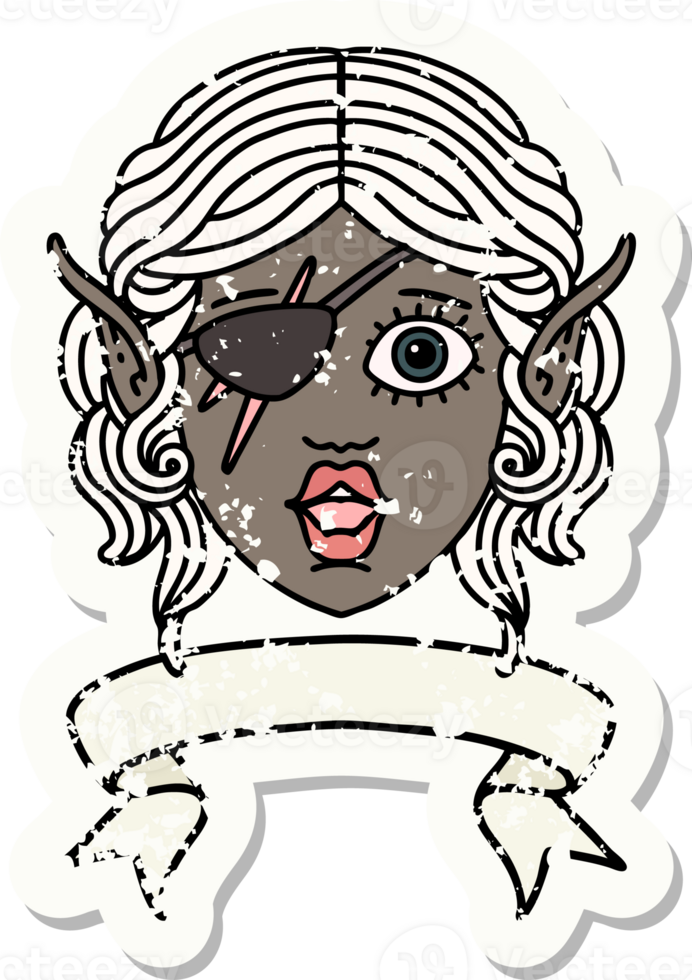 Retro Tattoo Style elf rogue character face with banner png