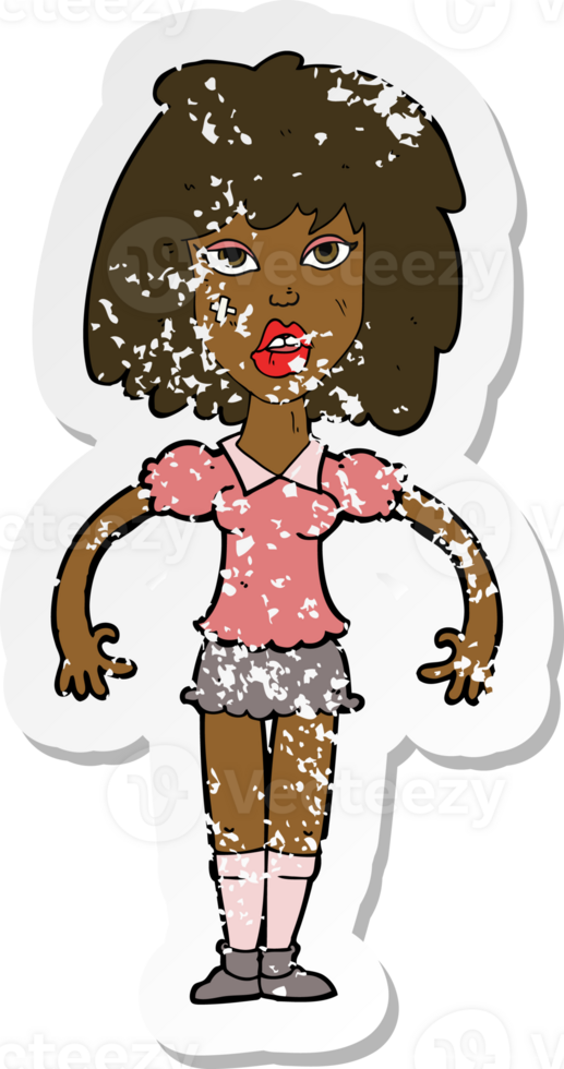 retro distressed sticker of a cartoon girl fight png