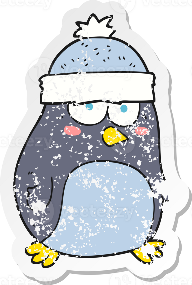 retro distressed sticker of a cartoon penguin png