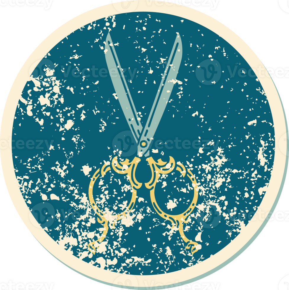 iconic distressed sticker tattoo style image of barber scissors png