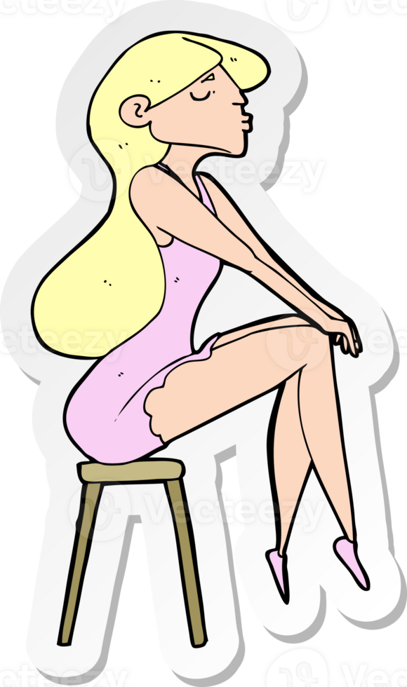 sticker of a cartoon woman sitting on stool png