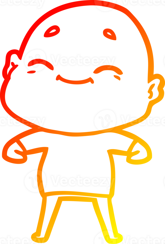 warm gradient line drawing of a happy cartoon bald man png