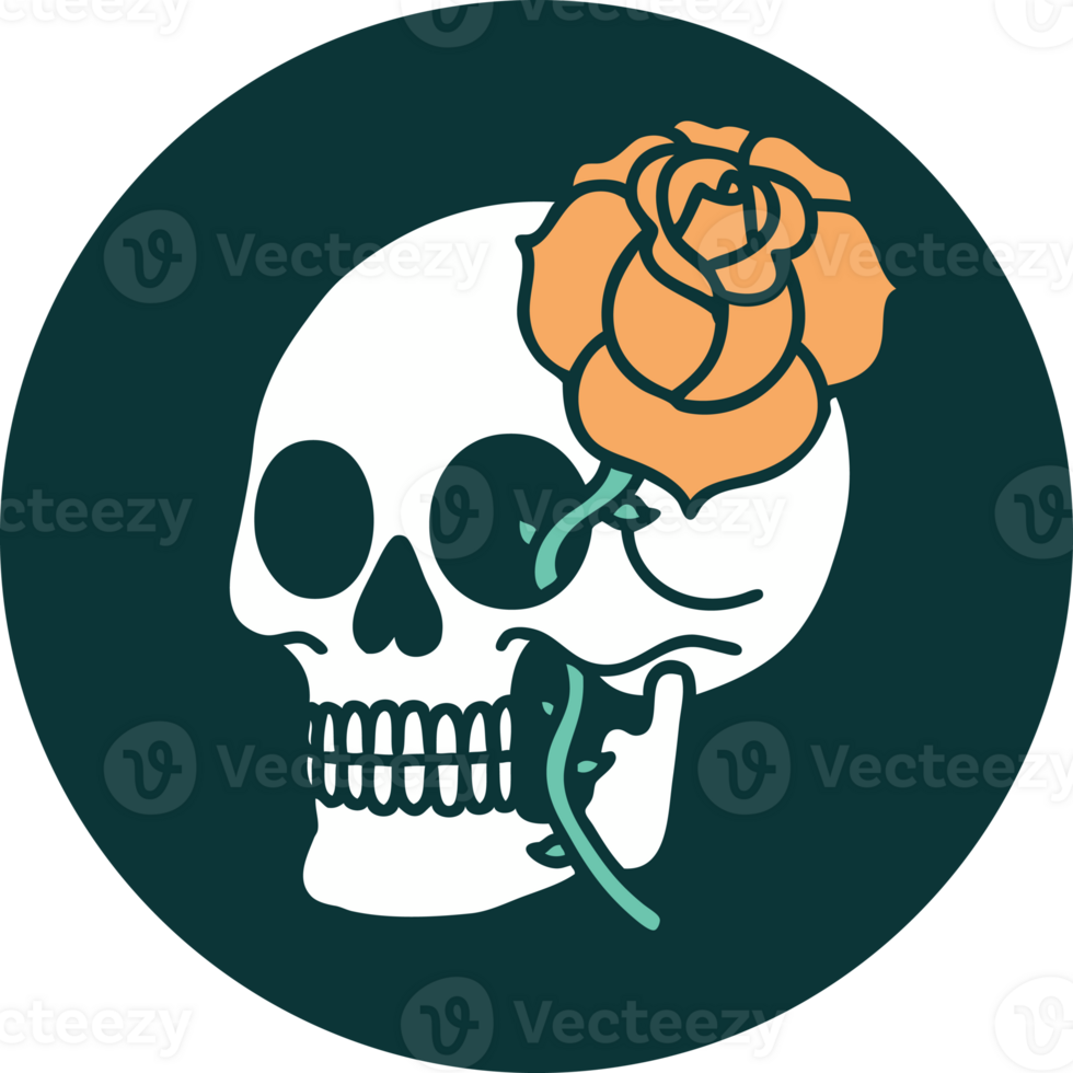 iconic tattoo style image of a skull and rose png