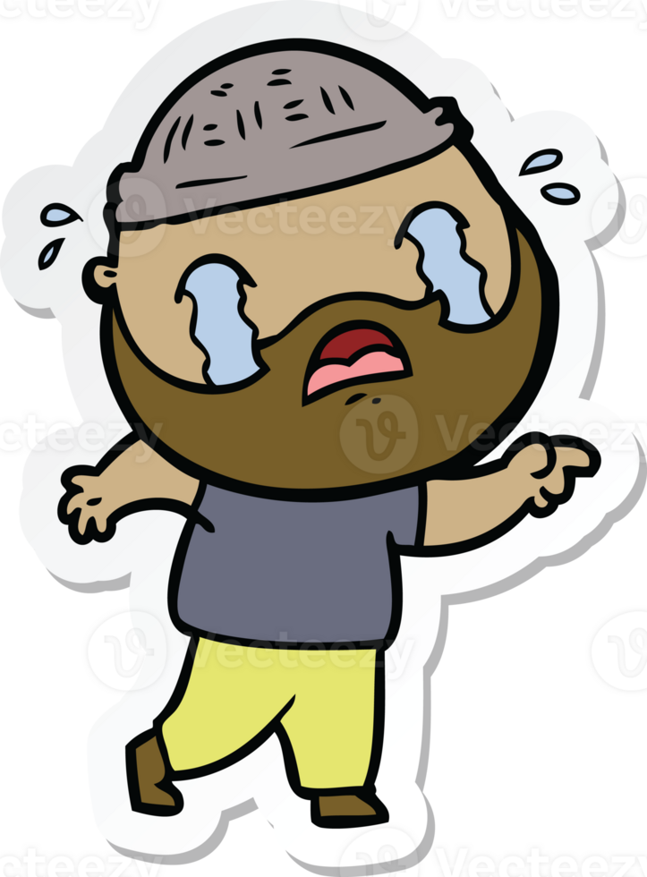 sticker of a cartoon bearded man crying png