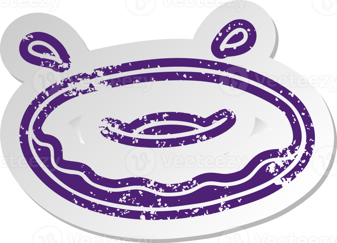 distressed old cartoon sticker of an iced ring donut png