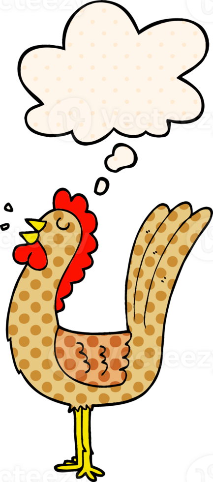 cartoon rooster with thought bubble in comic book style png