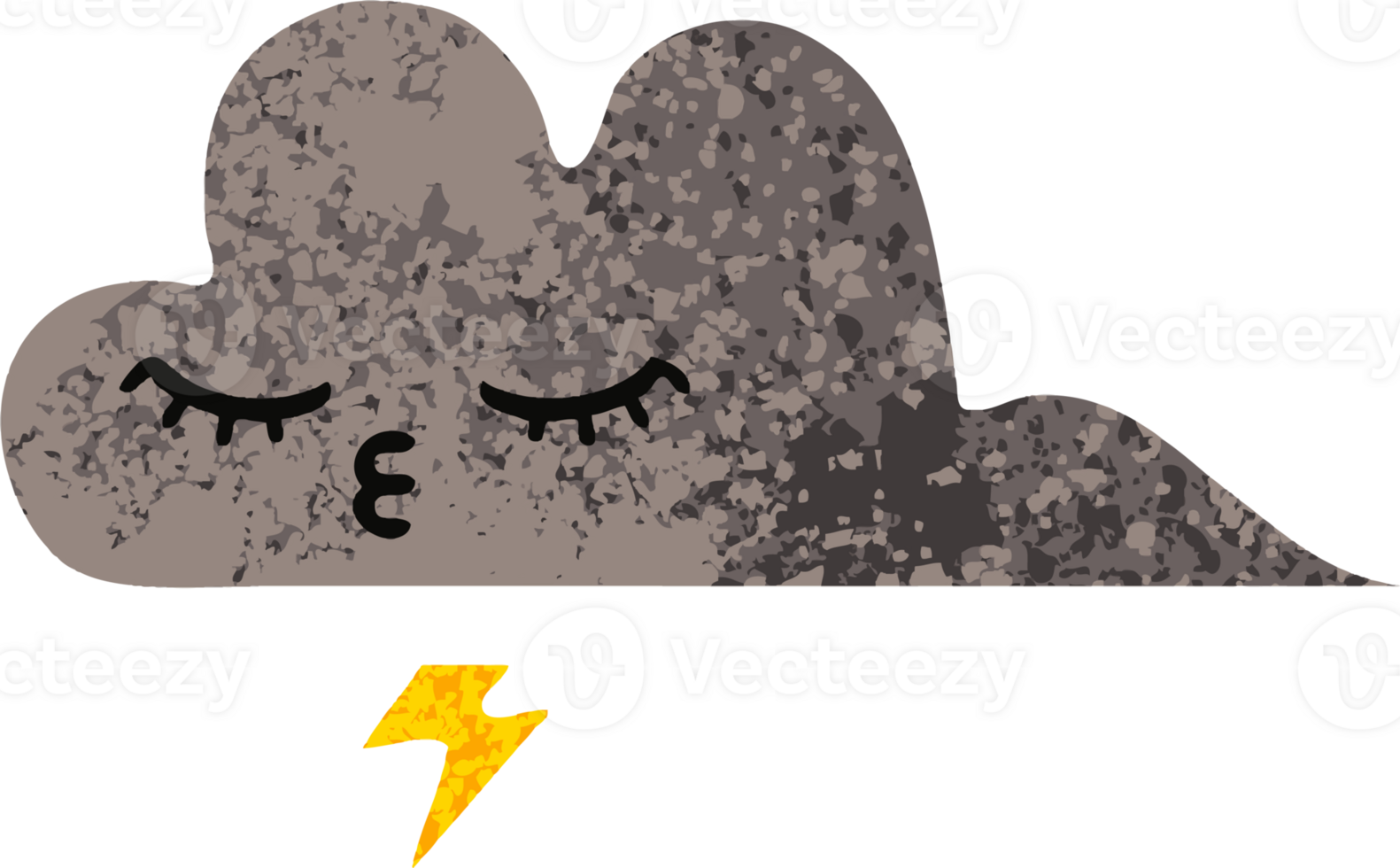 retro illustration style cartoon of a storm cloud png