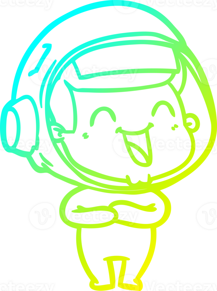 cold gradient line drawing of a happy cartoon astronaut png