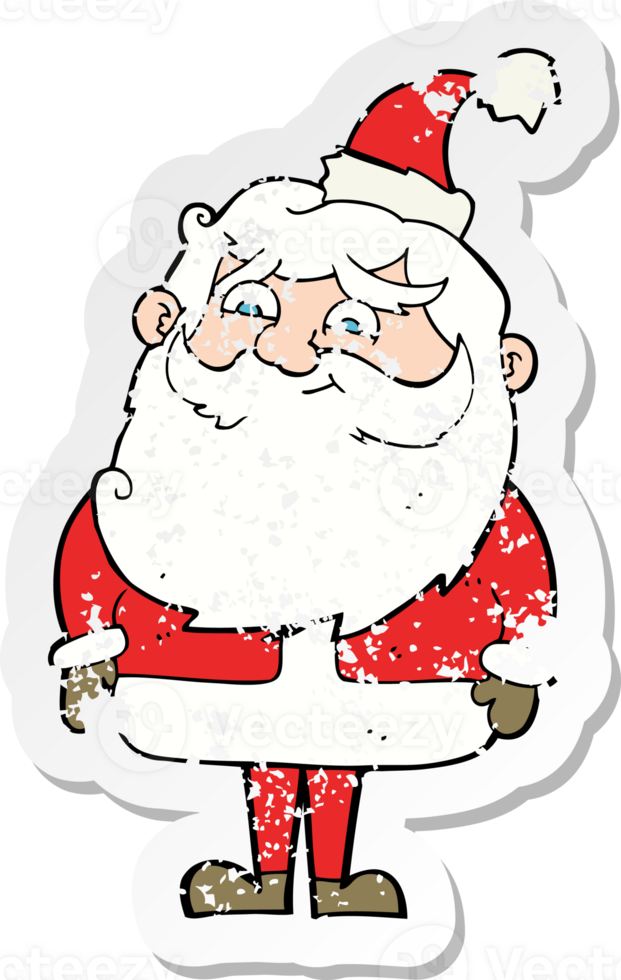 retro distressed sticker of a cartoon santa claus png
