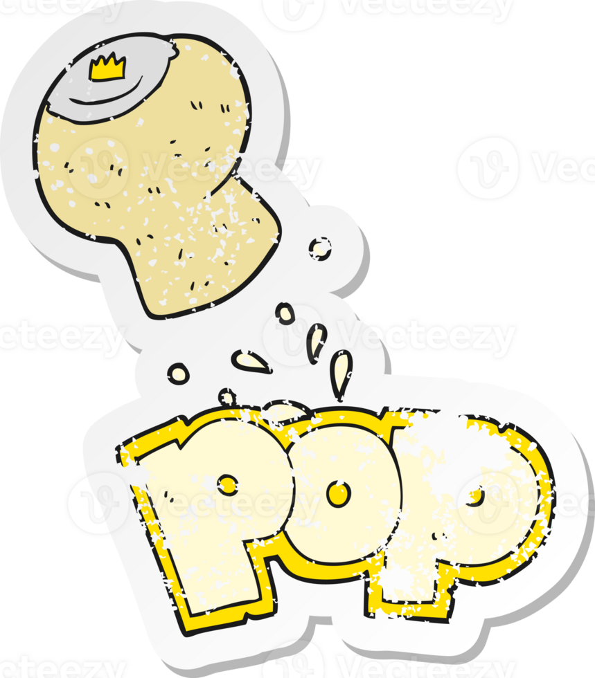 retro distressed sticker of a cartoon champagne cork popping png