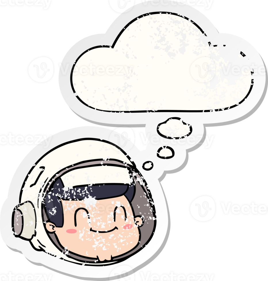 cartoon astronaut face with thought bubble as a distressed worn sticker png