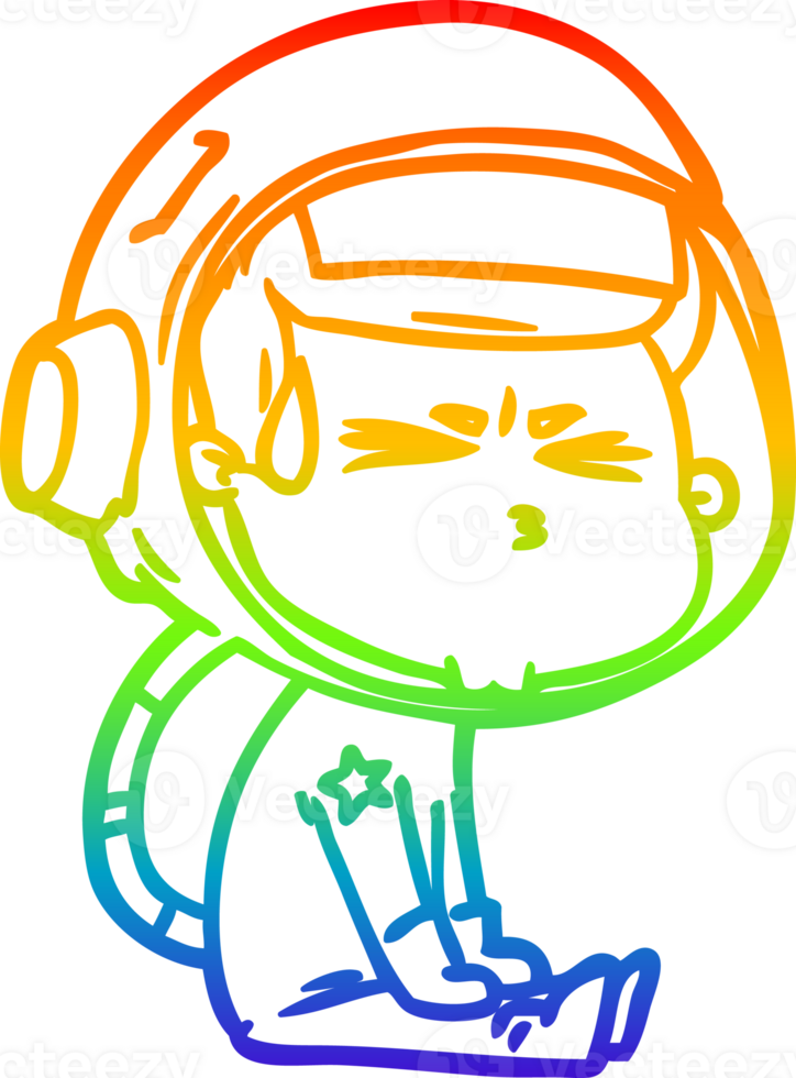 rainbow gradient line drawing of a cartoon stressed astronaut png